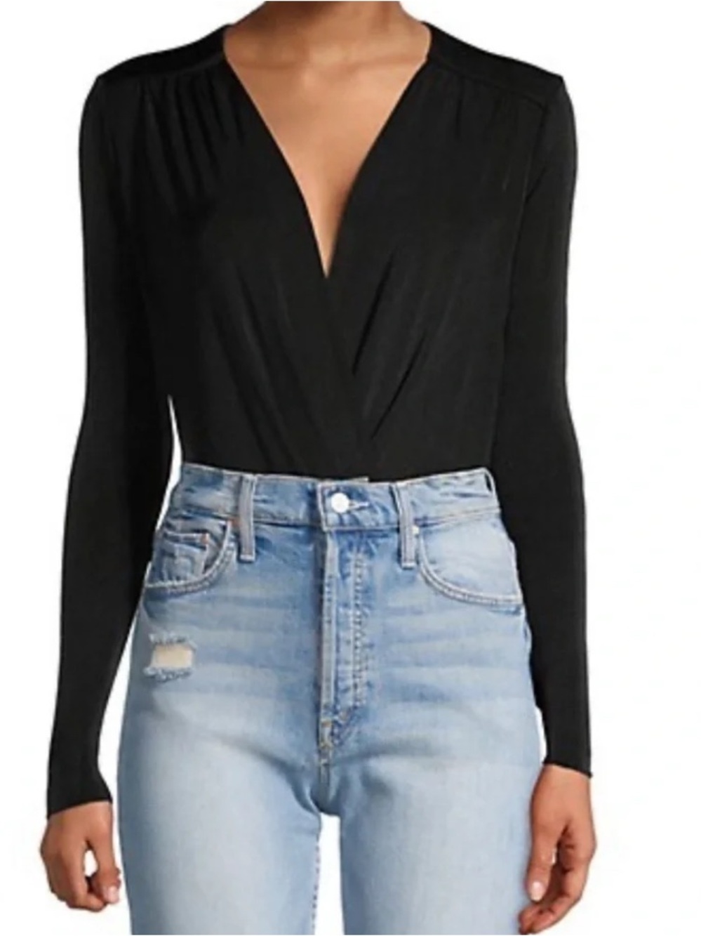 Intimately by Free People Black Long-Sleeve Wrap Bodysuit